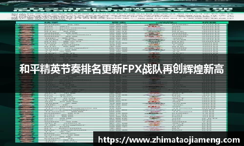 和平精英节奏排名更新FPX战队再创辉煌新高